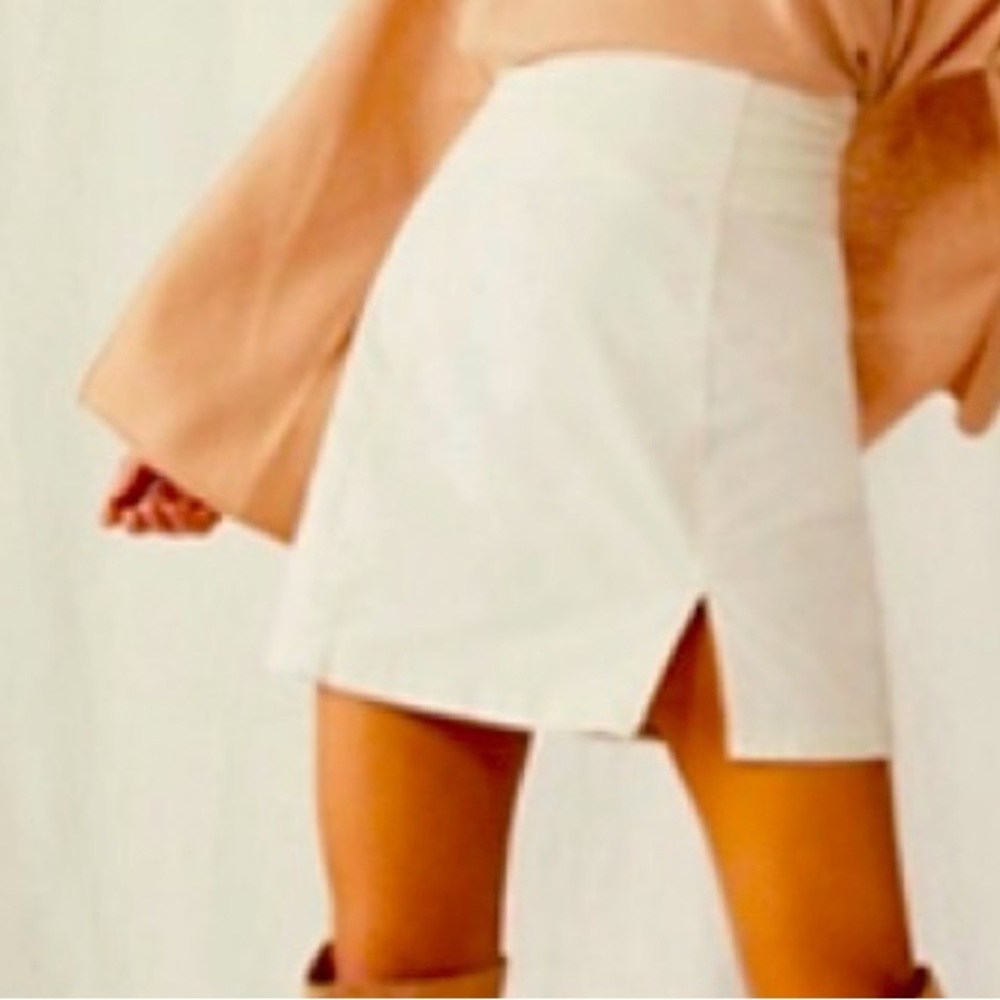 Free People Mini Corduroy Skirt S Cream Stretch Y2K Front Slit